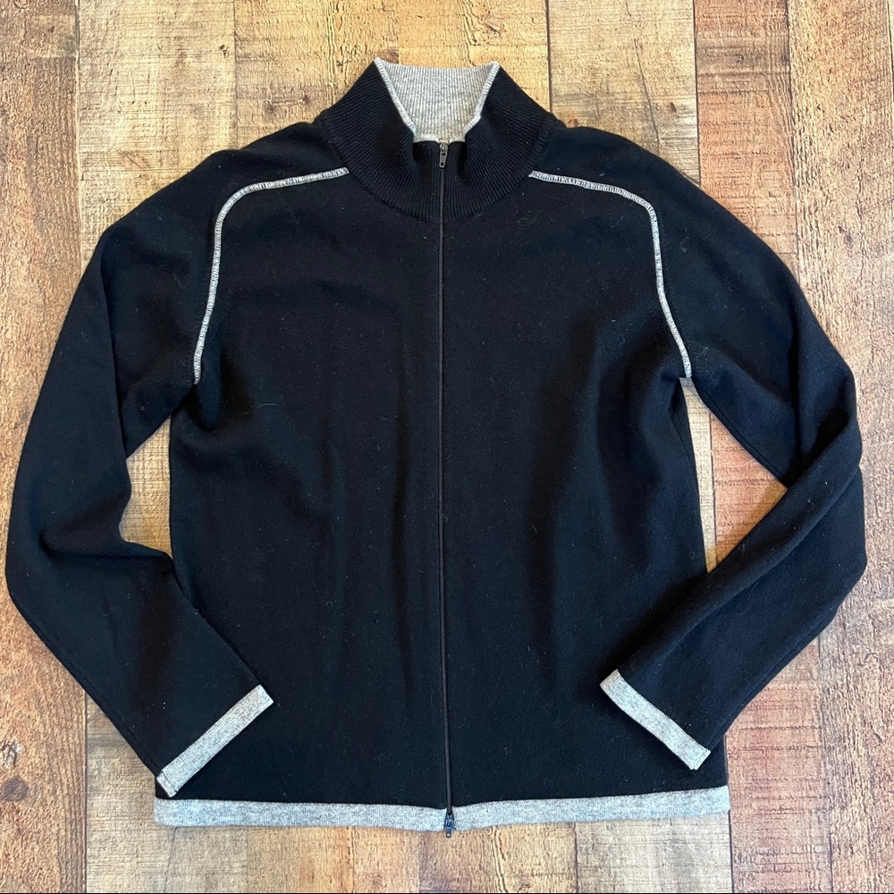 Cashmere and Silk Black Zip Front Sweater Black Gray Small Made in Italy - Picture 3 of 9
